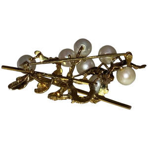 14 Kt Gold Cultured Pearl Retro Brooch